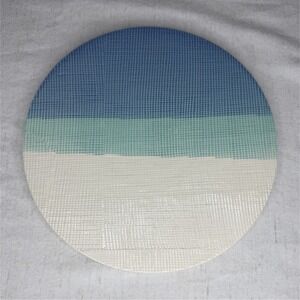 Crofton‎ Ceramic Striped Trivet Blue Green White 8-Inch Double Dipped Glossy